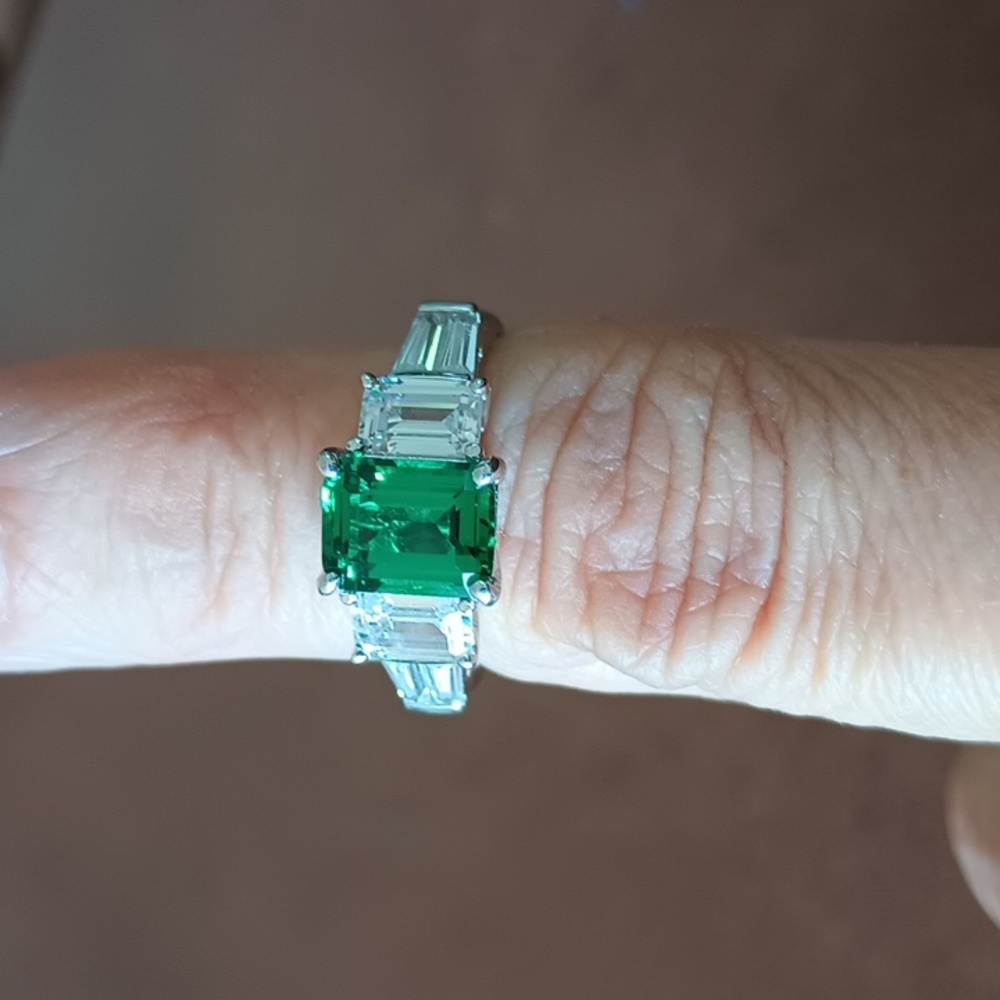Berricle Simulated Emerald & CZ Ring